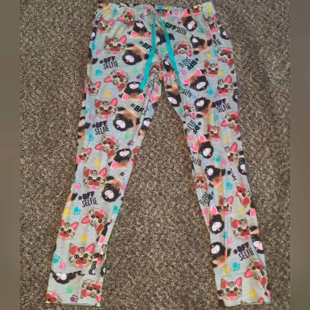 Justice Dog and Cats with Hashtags Grey Pajama Pants Size 20